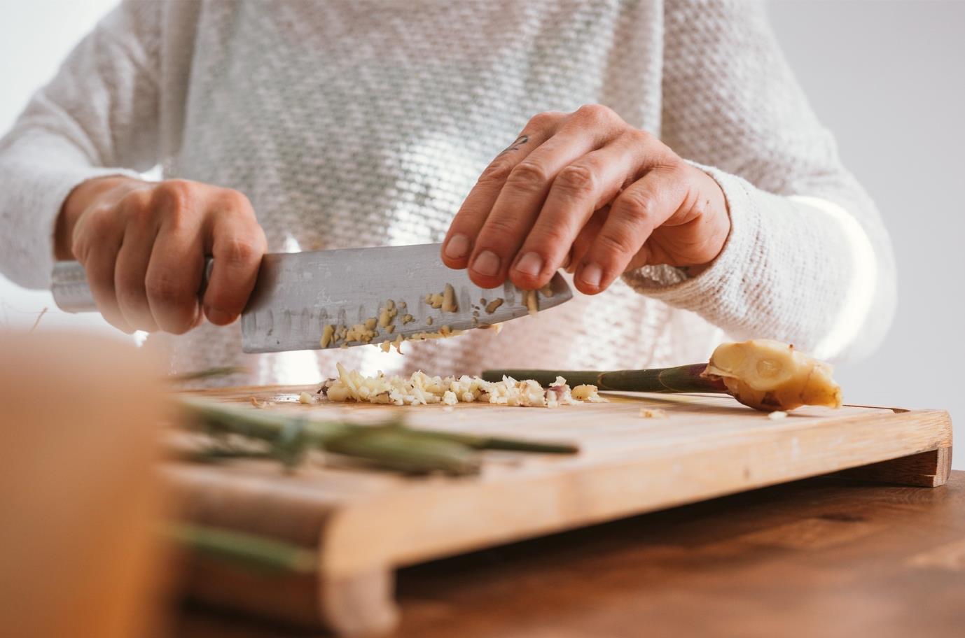 Chef knife cutting 