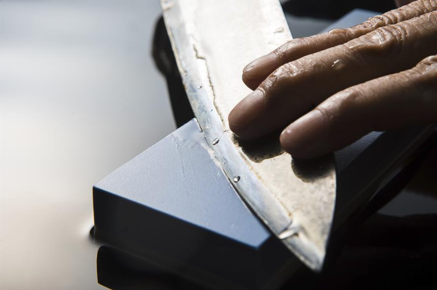 Sharpening using a water stone