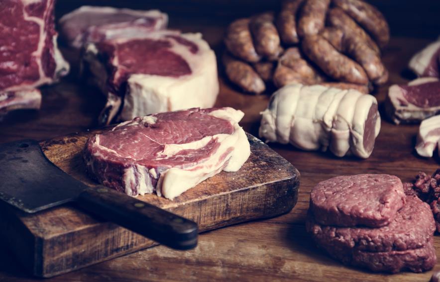 Butcher block and various meat