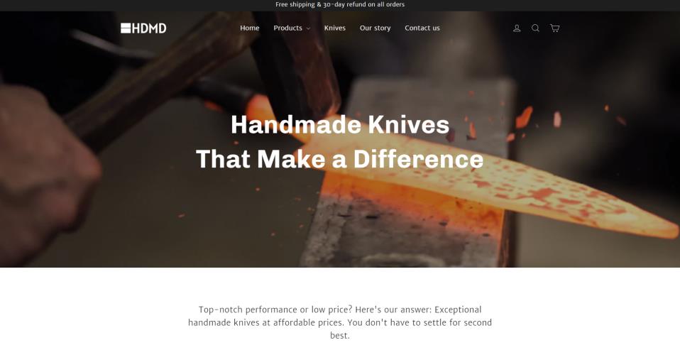 HDMD Knives webpage screenshot