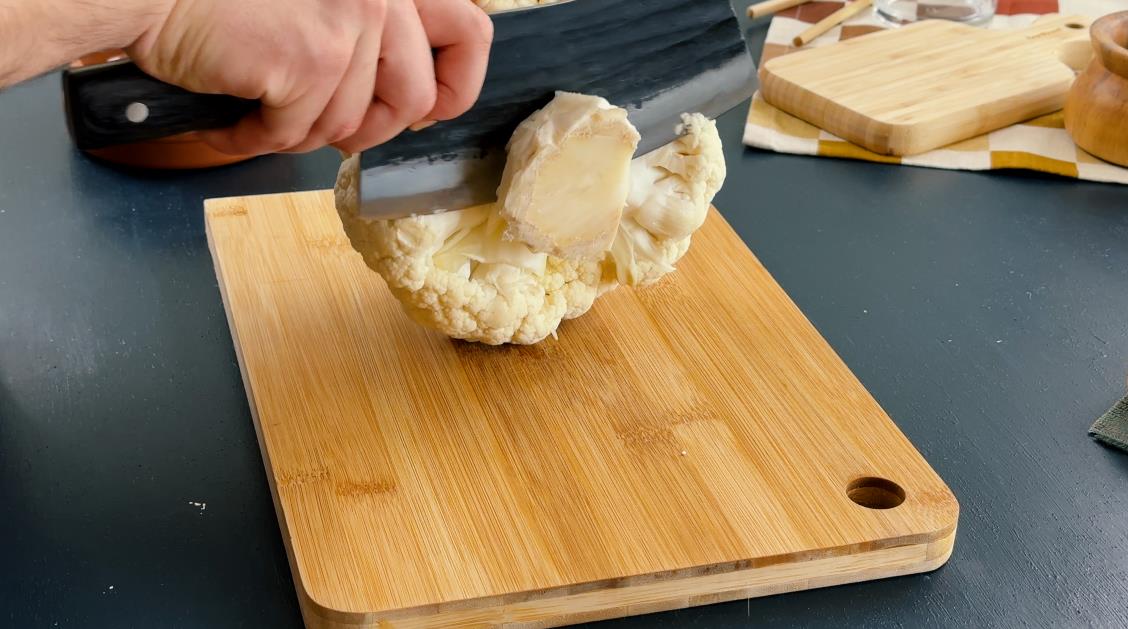 Create a flat edge for cauliflower steaks