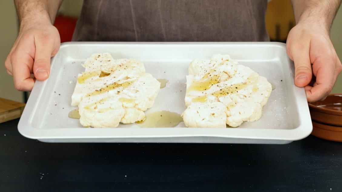 Cauliflower steaks oiled and seasoned