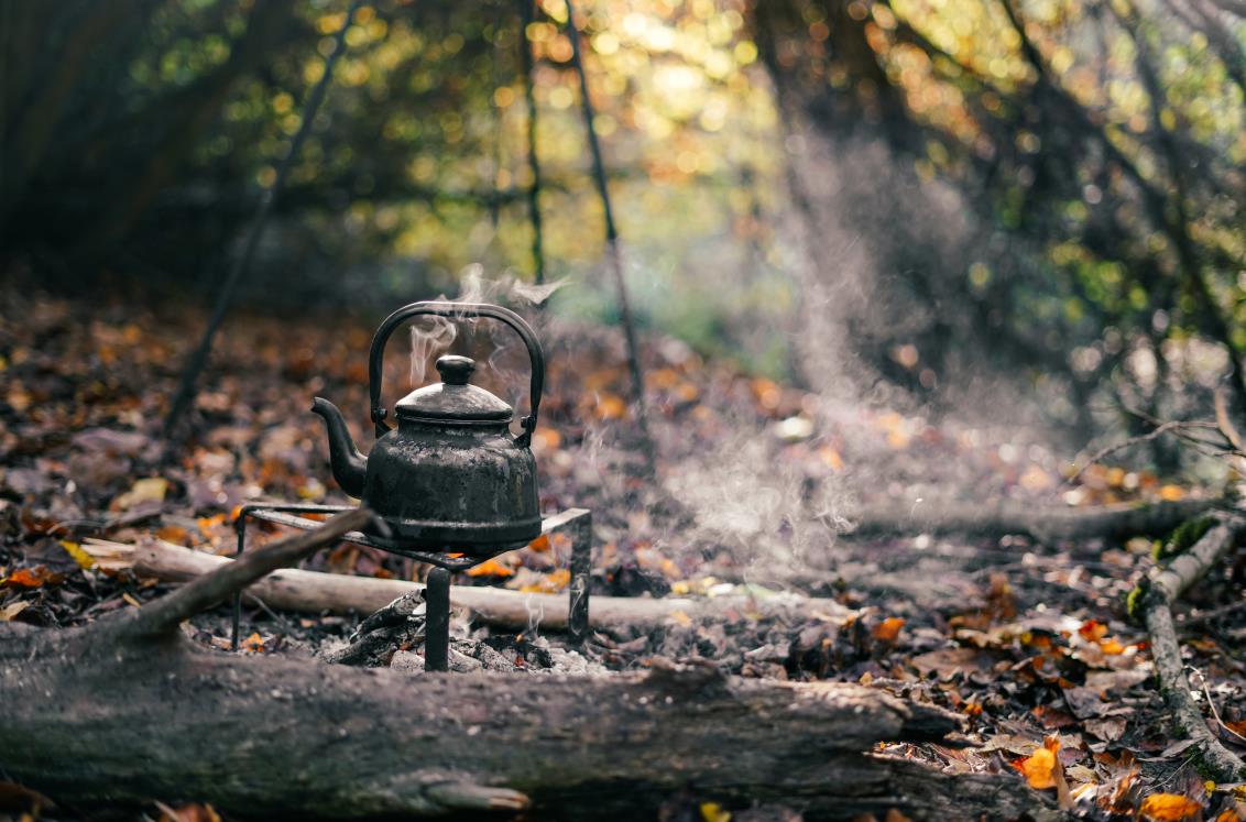 Old kettle in bushcraft camping