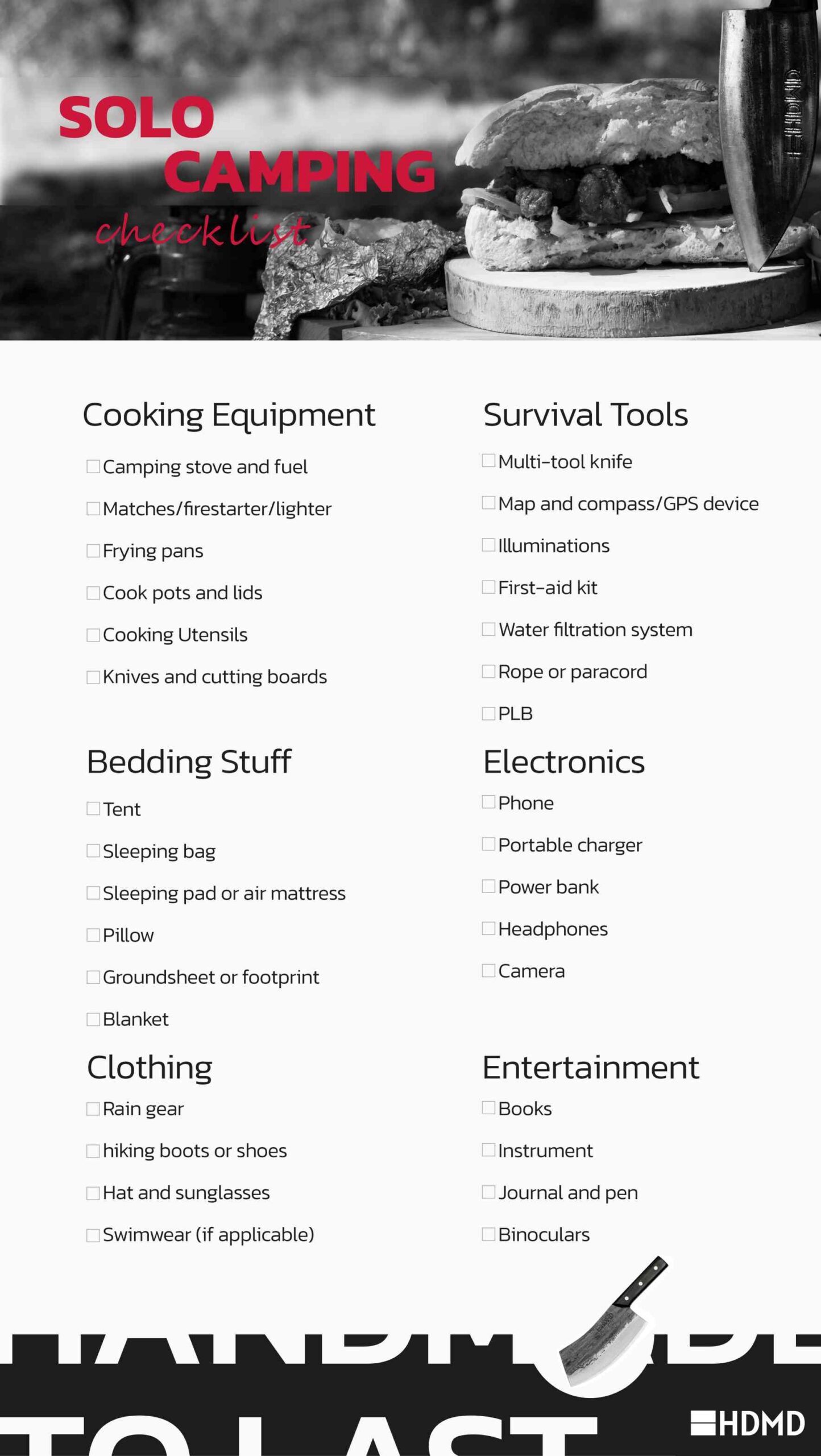 Solo camping checklist sixth edition