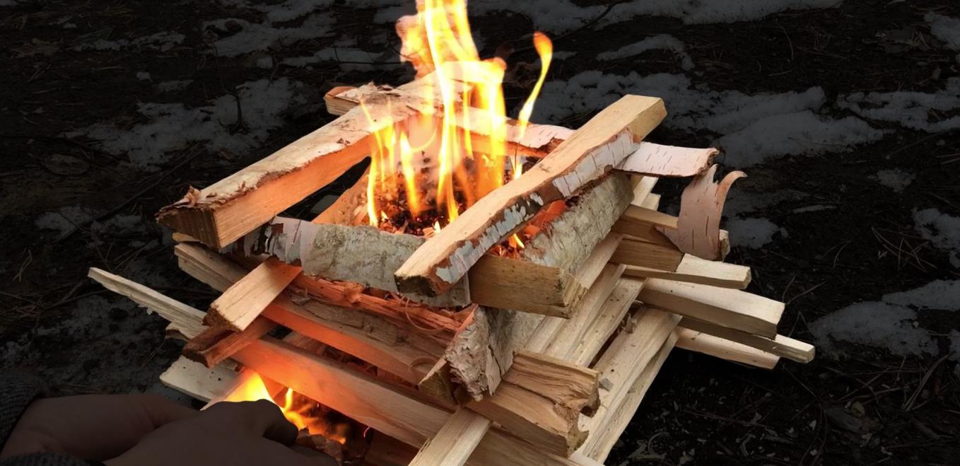 log cabin structured campfire