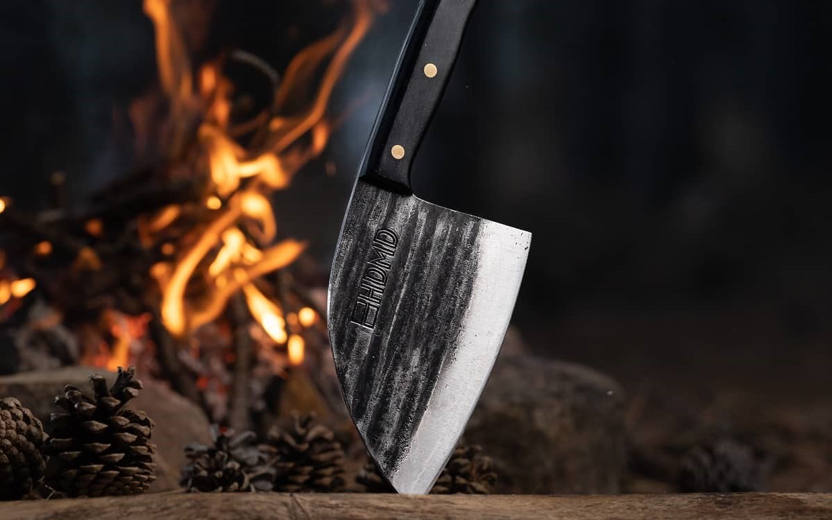 HDMD Serbian Chef Knife with Campfire Background