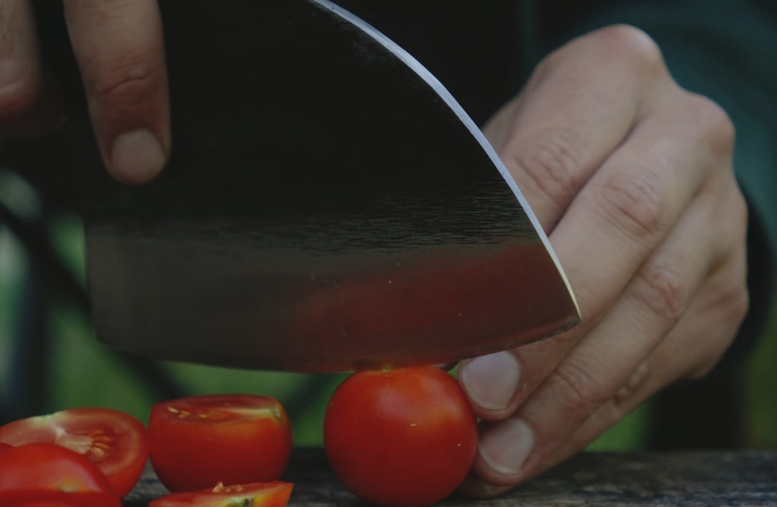 Using HDMD classic serbian chef knife on cherry tomatoes